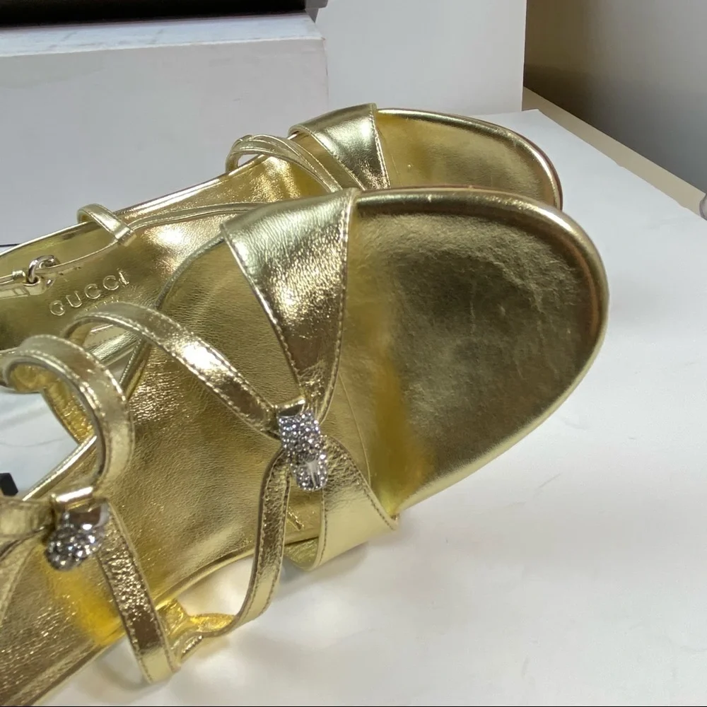 NWT Gucci crystal gold Milady sandals 7.5